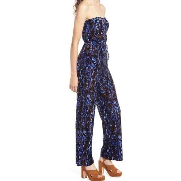 Nordstrom Wide Leg Jumpsuit Open Edit Velvet Flare NWT Ruched Strapless XS - Picture 1 of 14